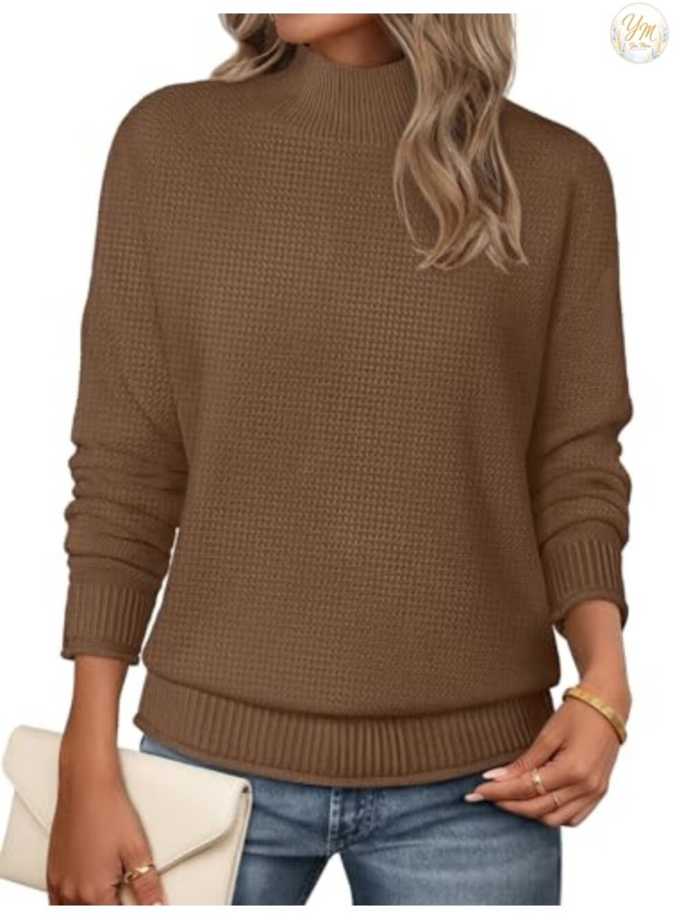 Turtleneck Long Sleeve Cozy Knit Pullover Sweater Loose Fit